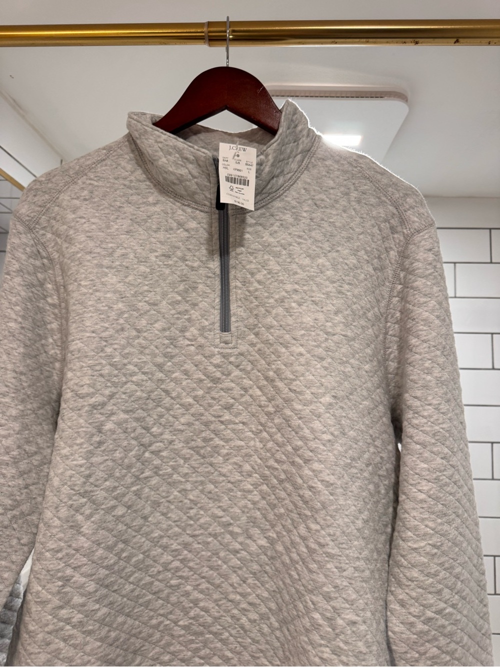 J. Crew Quilted Half-Zip Pullover Sweater - Light Gray